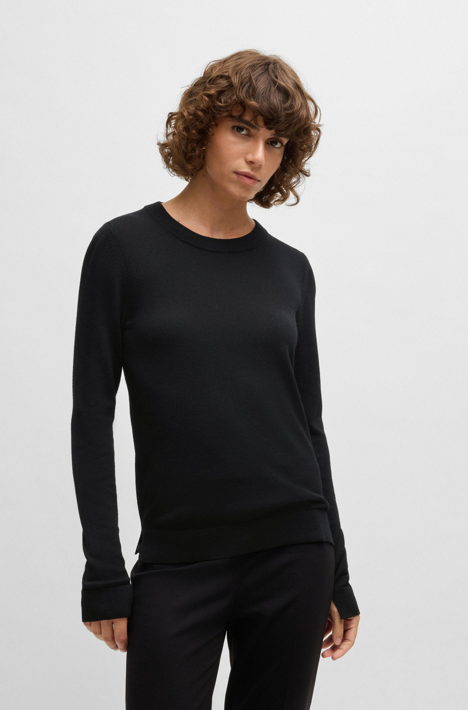 BOSS Crew-neck sweater in merino wool