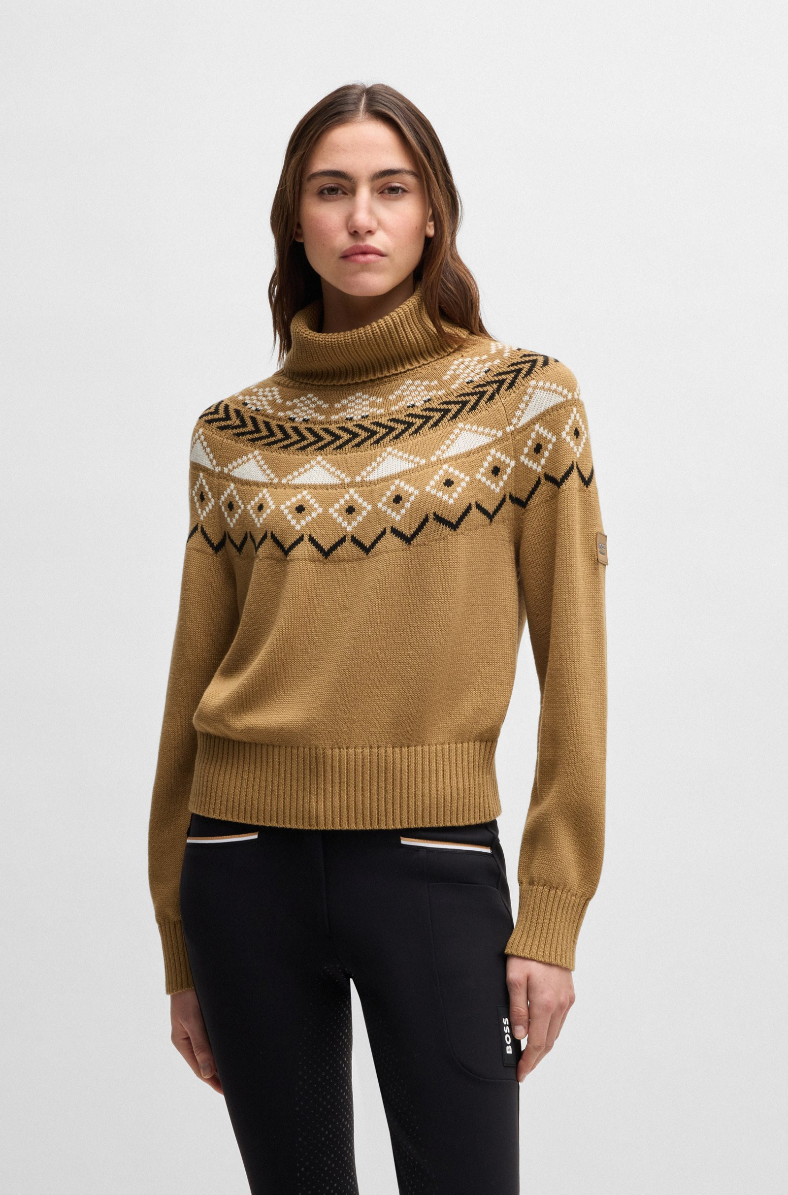 BOSS Equestrian rollneck sweater with knitted pattern