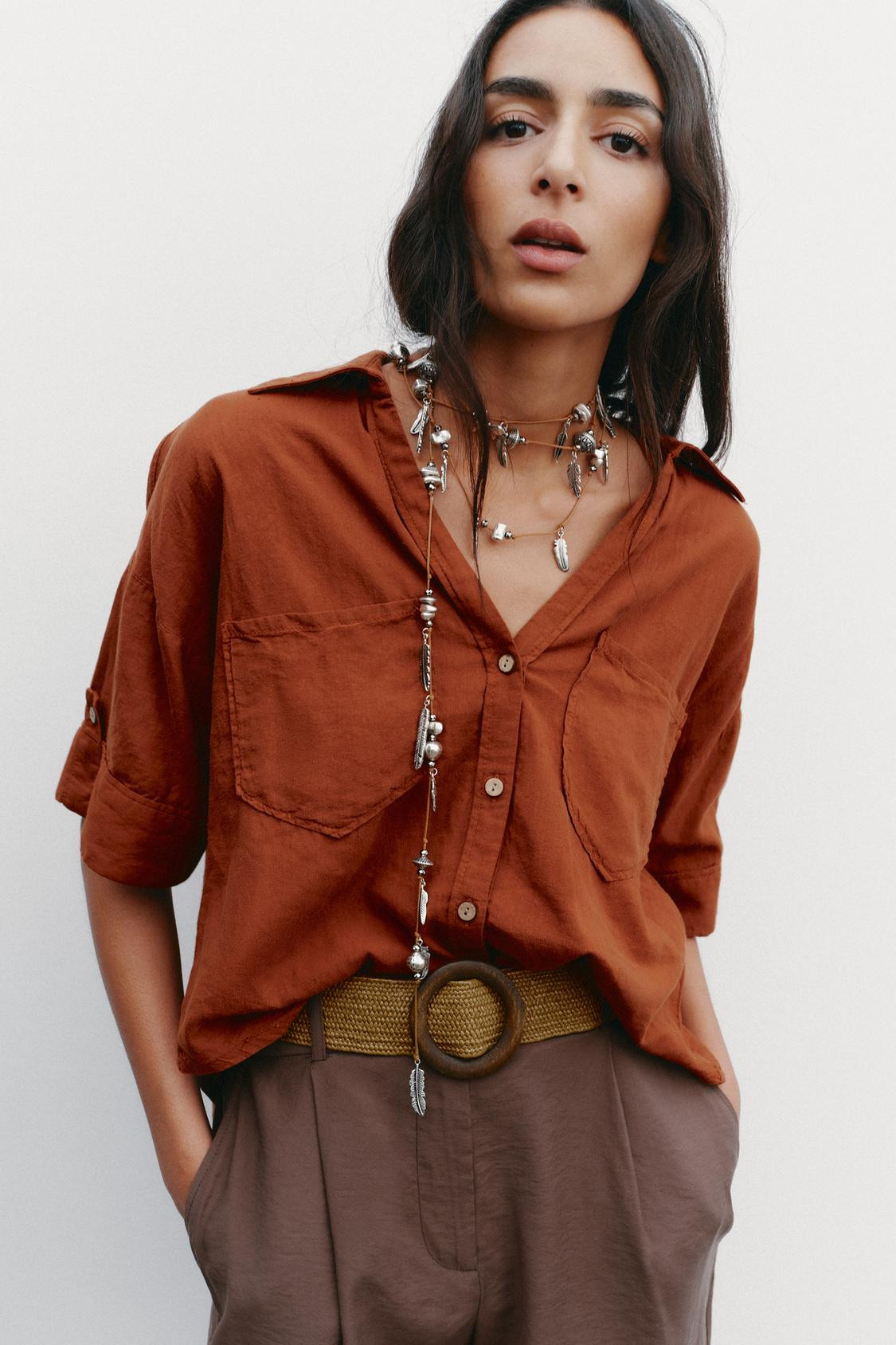 Zara CROPPED LINEN BLEND SHIRT