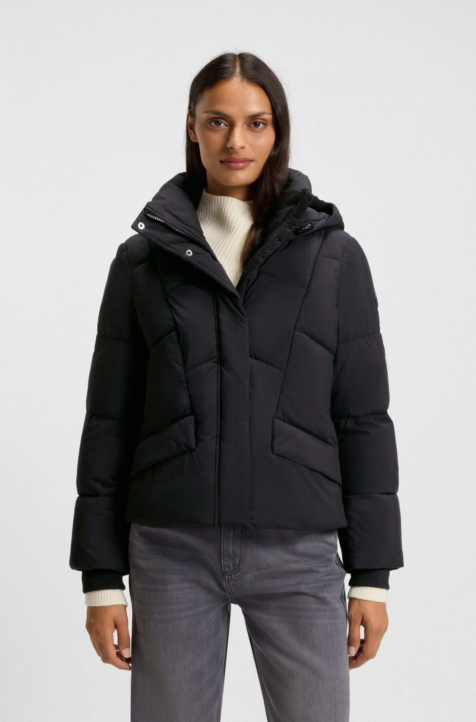 BOSS Padded jacket with hood and piped details