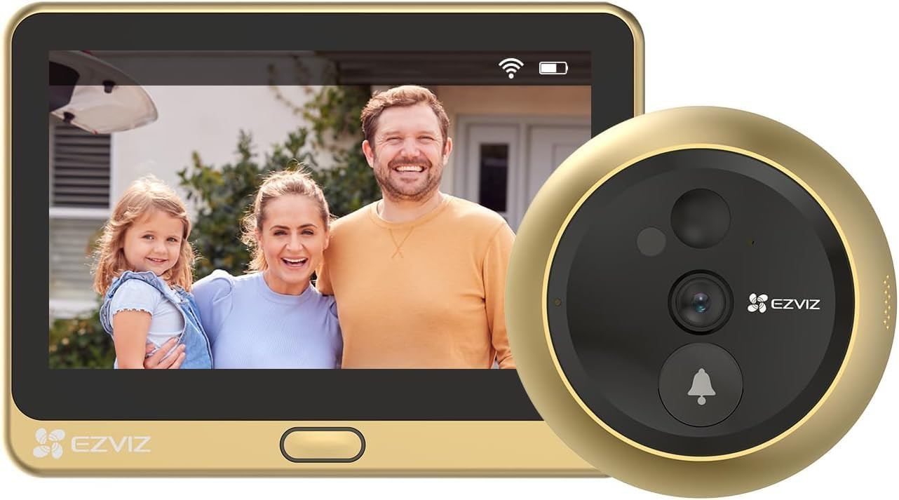 EZVIZ 2MP Video Doorbell with 4.3 Inch Colour Screen, WiFi Door Viewer with 155° Viewing Angle, Person Detection and Two-Way Audio, DP2C Golden