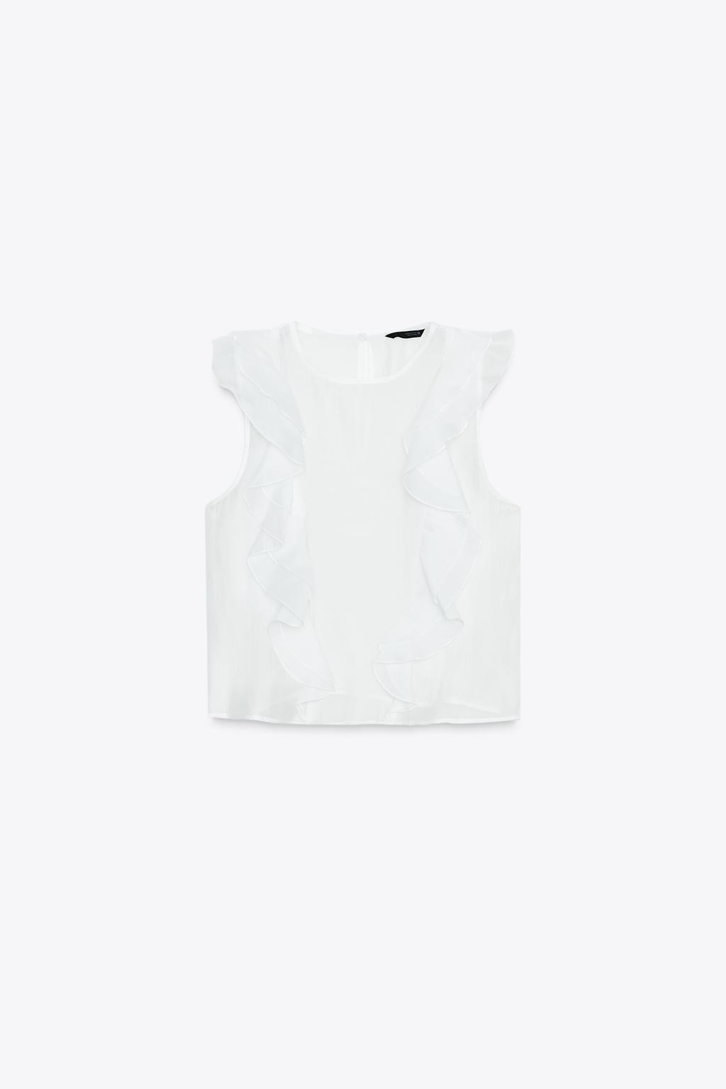 Zara SEMI-SHEER RUFFLED BLOUSE