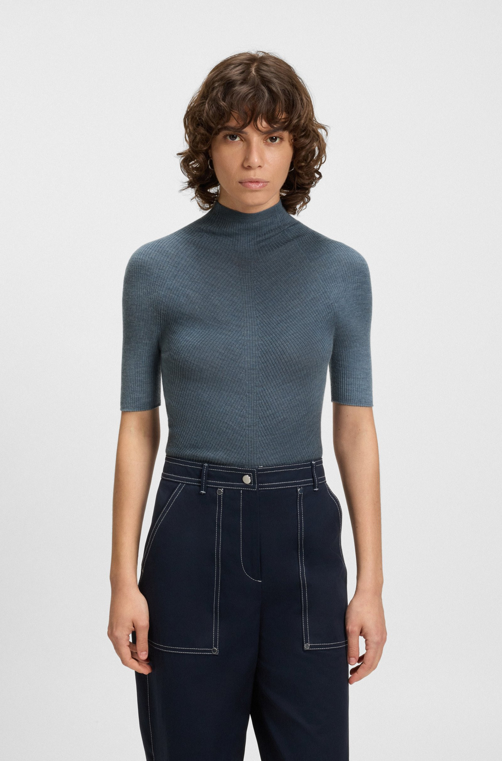 BOSS Mock-neck sweater in merino wool