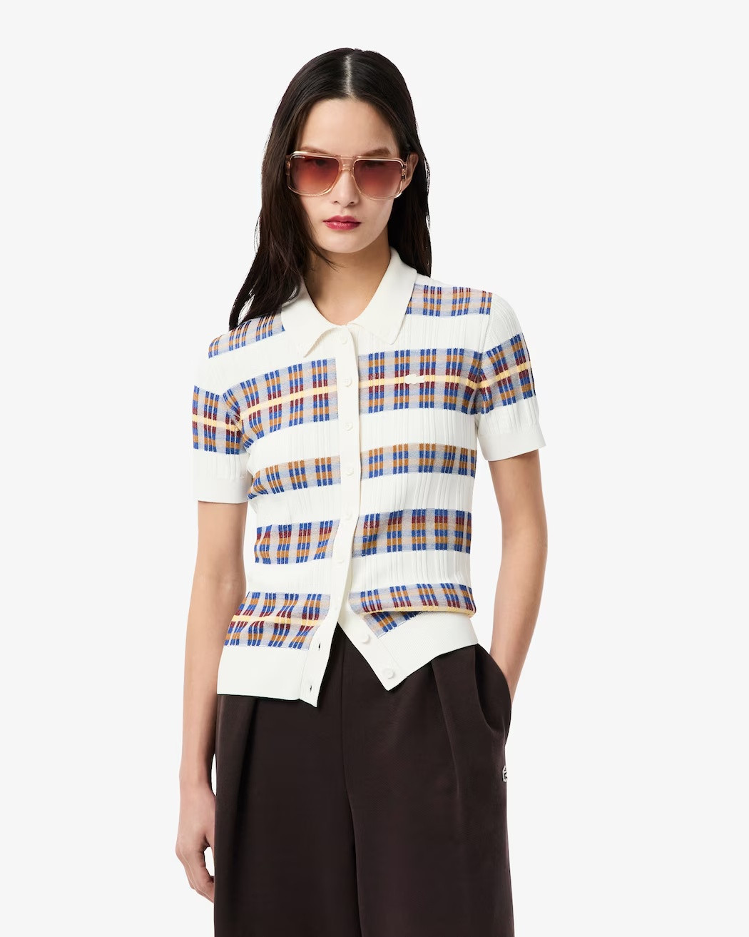 LACOSTE Ribbed knit sweater with polo collar