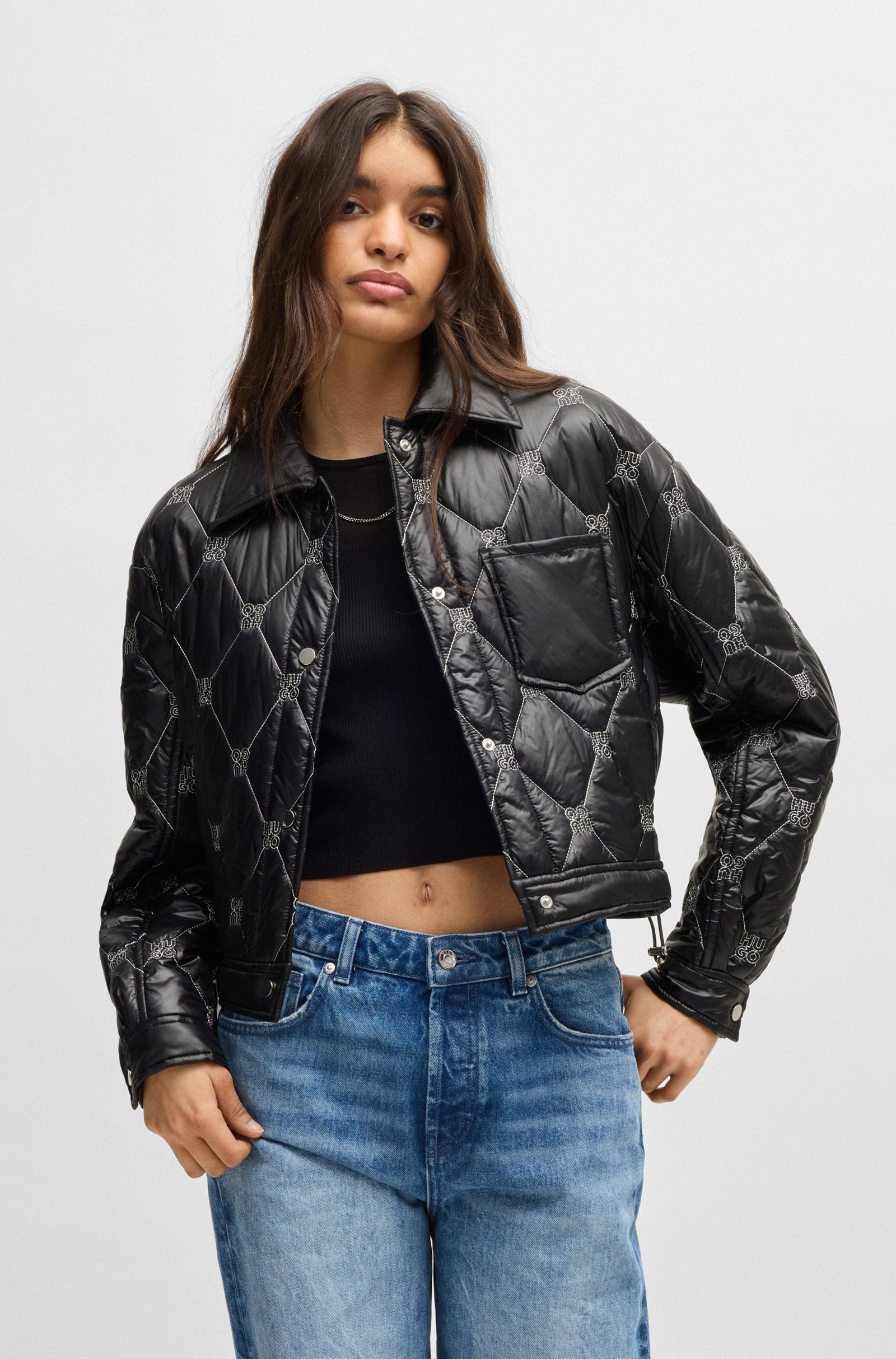 HUGO Regular-fit water-repellent liner jacket with stacked logos