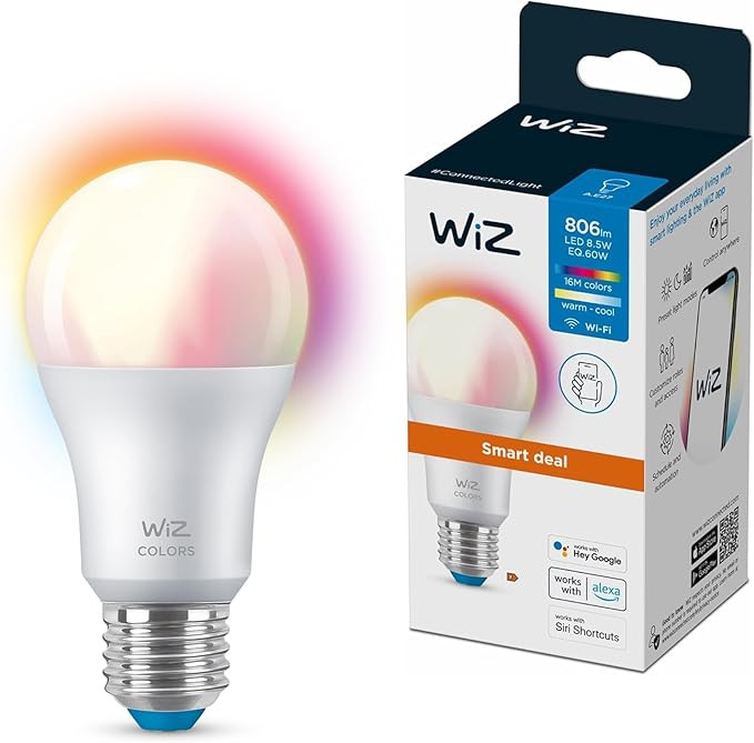WiZ Tunable White and Colour LED Bulb E27 (806 lm), 60 W, Pack of 1 Lamp with 16 Million Colours or Warm to Cool White Dimmable Light, Smart Light Control via WiFi by Voice/App