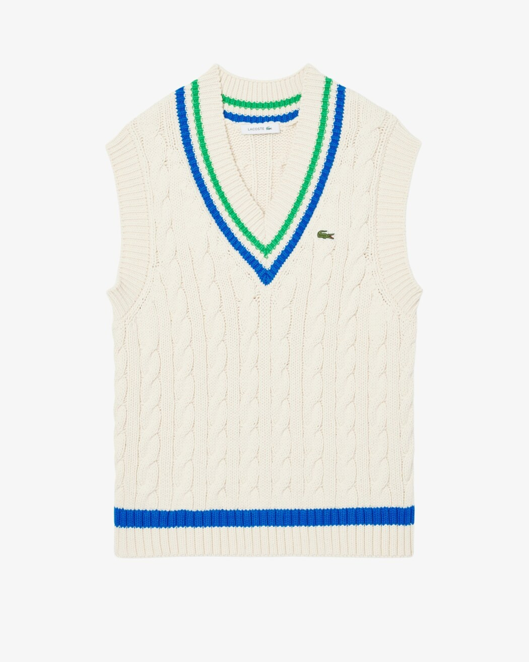 LACOSTE Sleeveless pullover with V-neck and cable knit pattern