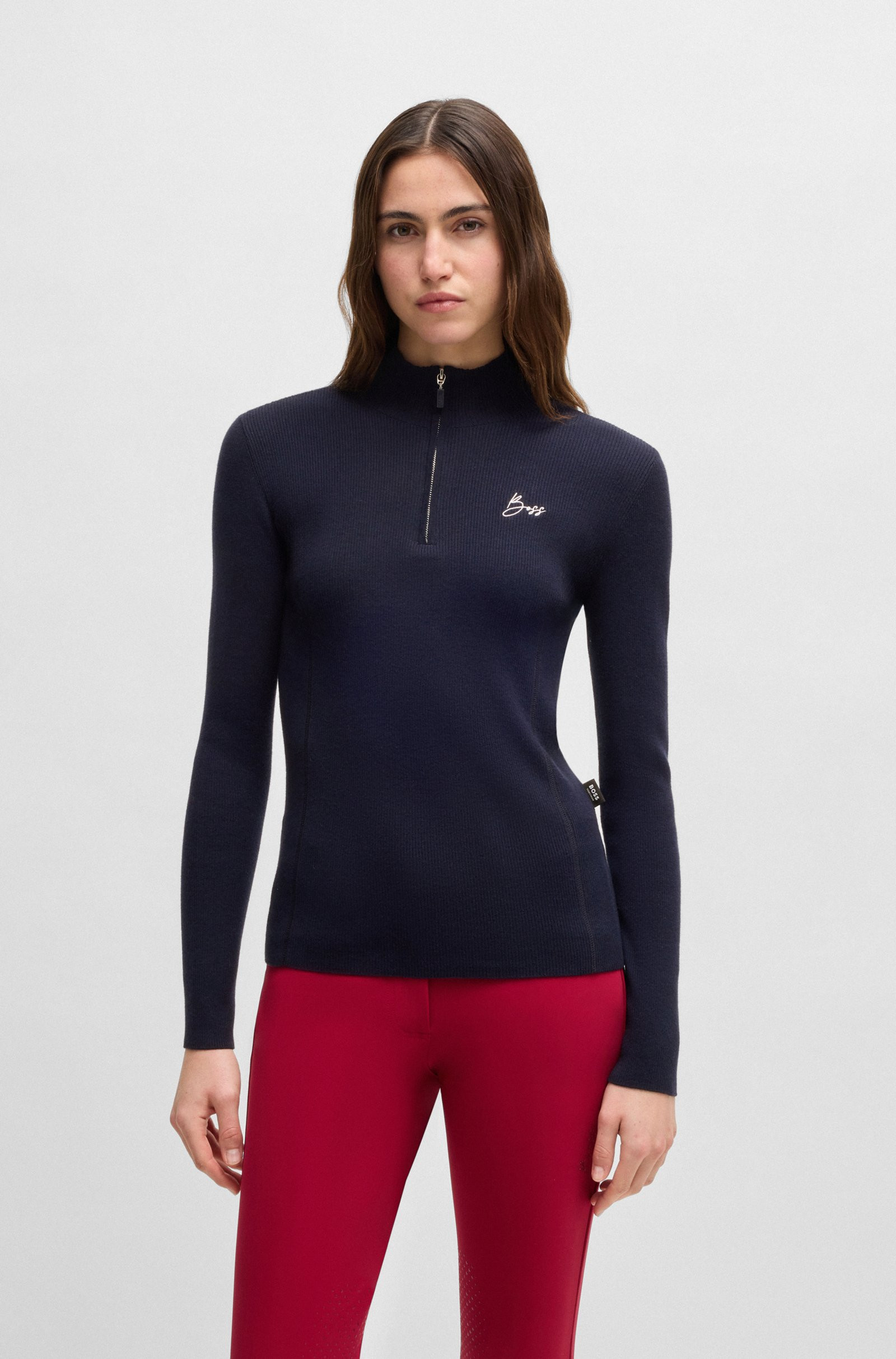 BOSS Equestrian zip-neck sweater with ribbed structure