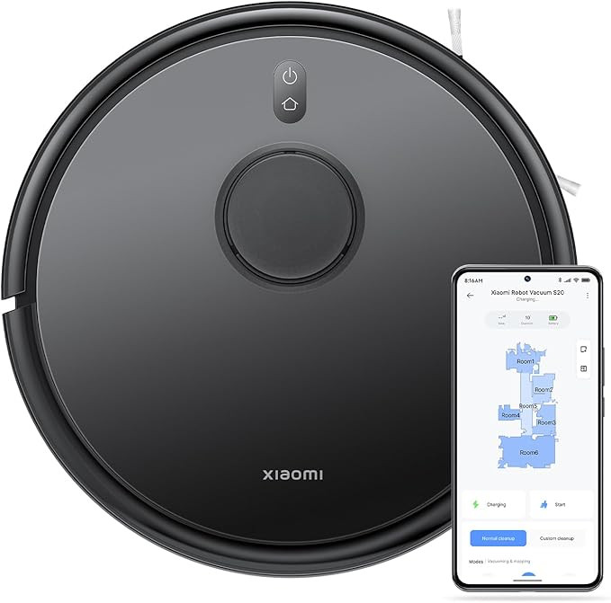 Xiaomi Robot Vacuum S20 Suction and Mop Robot, Smart Cleaning Plan with LDS Laser Navigation, 5000 Pa Suction Power, 3200 mAh Large Battery, for Carpets, Hard Floors, Pet Hair, App + Google & Alexa