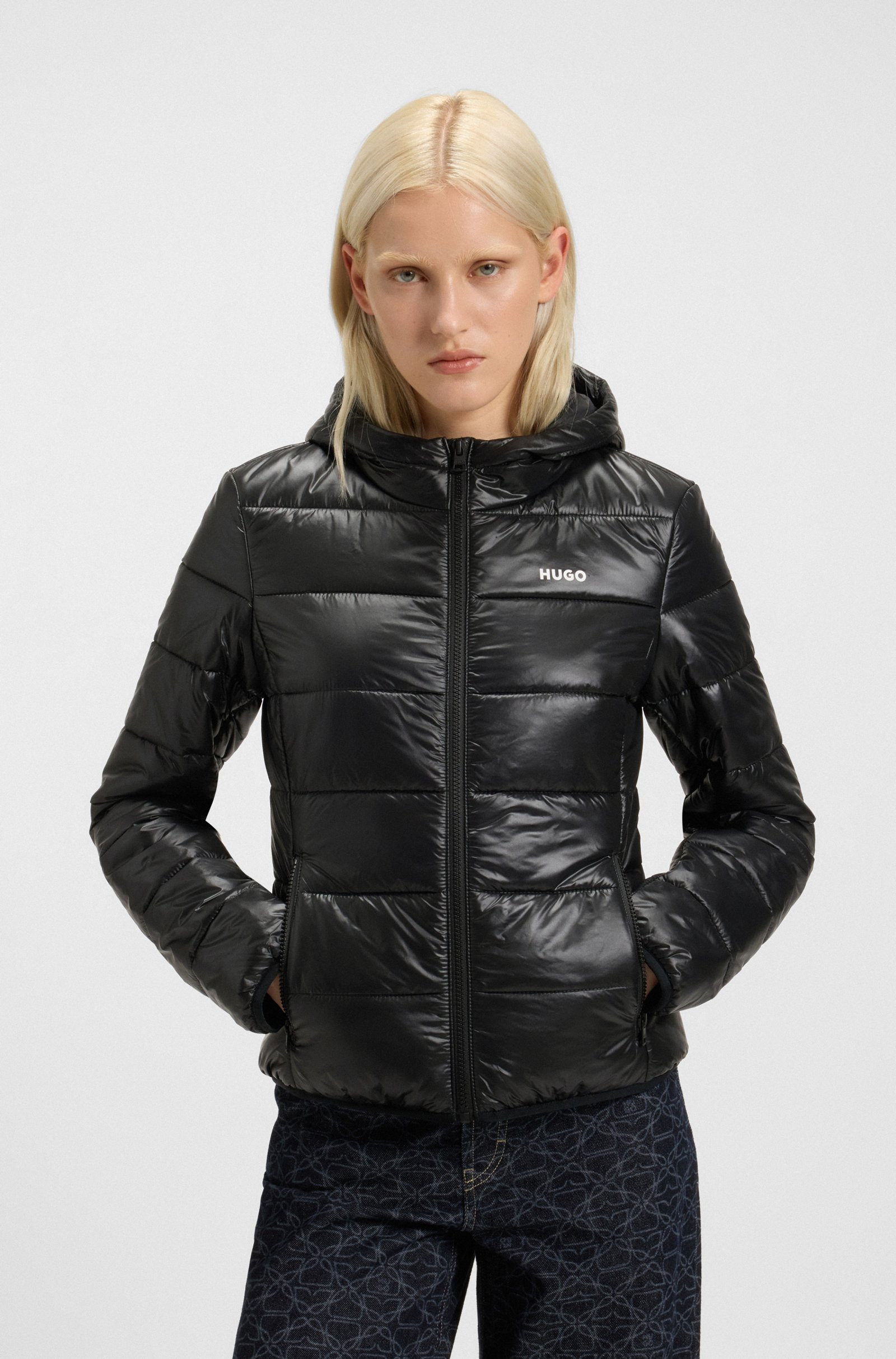 HUGO Water-repellent puffer jacket with contrast logo