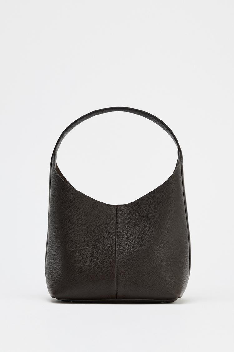 Zara GRAINED EFFECT LEATHER BUCKET BAG