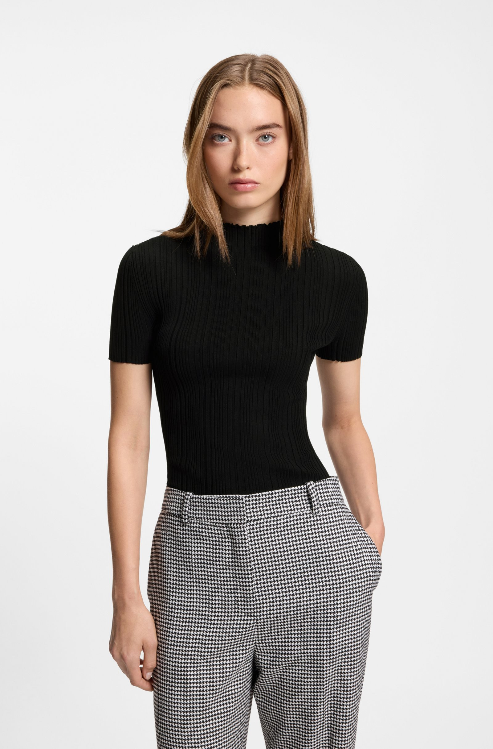 HUGO Irregular-rib sweater with mock neck