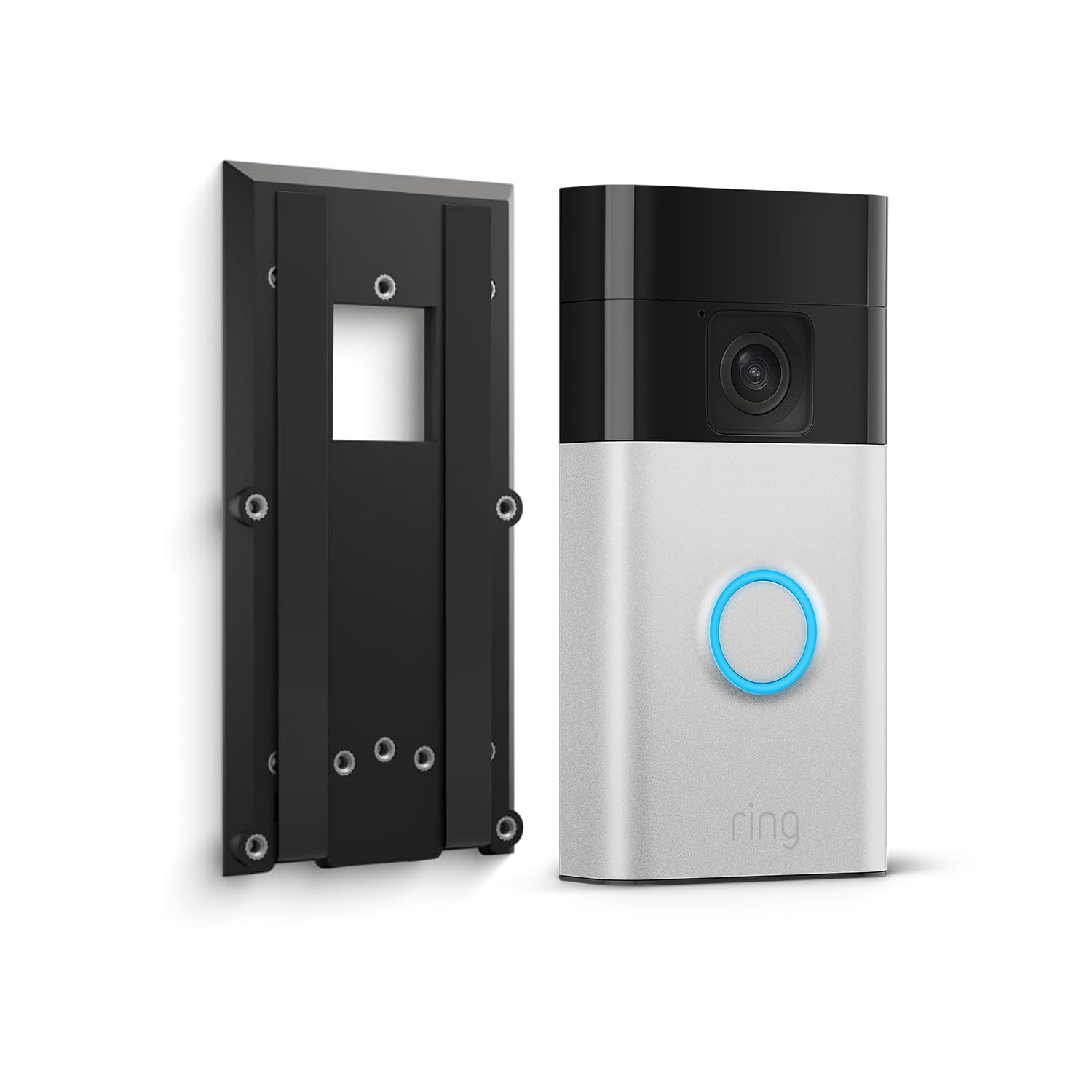 New Ring Battery Video Doorbell (Satin Nickle) + No-Drill Mount | DIY Wireless Video Doorbell Camera with Head-To-Toe View, HD Video