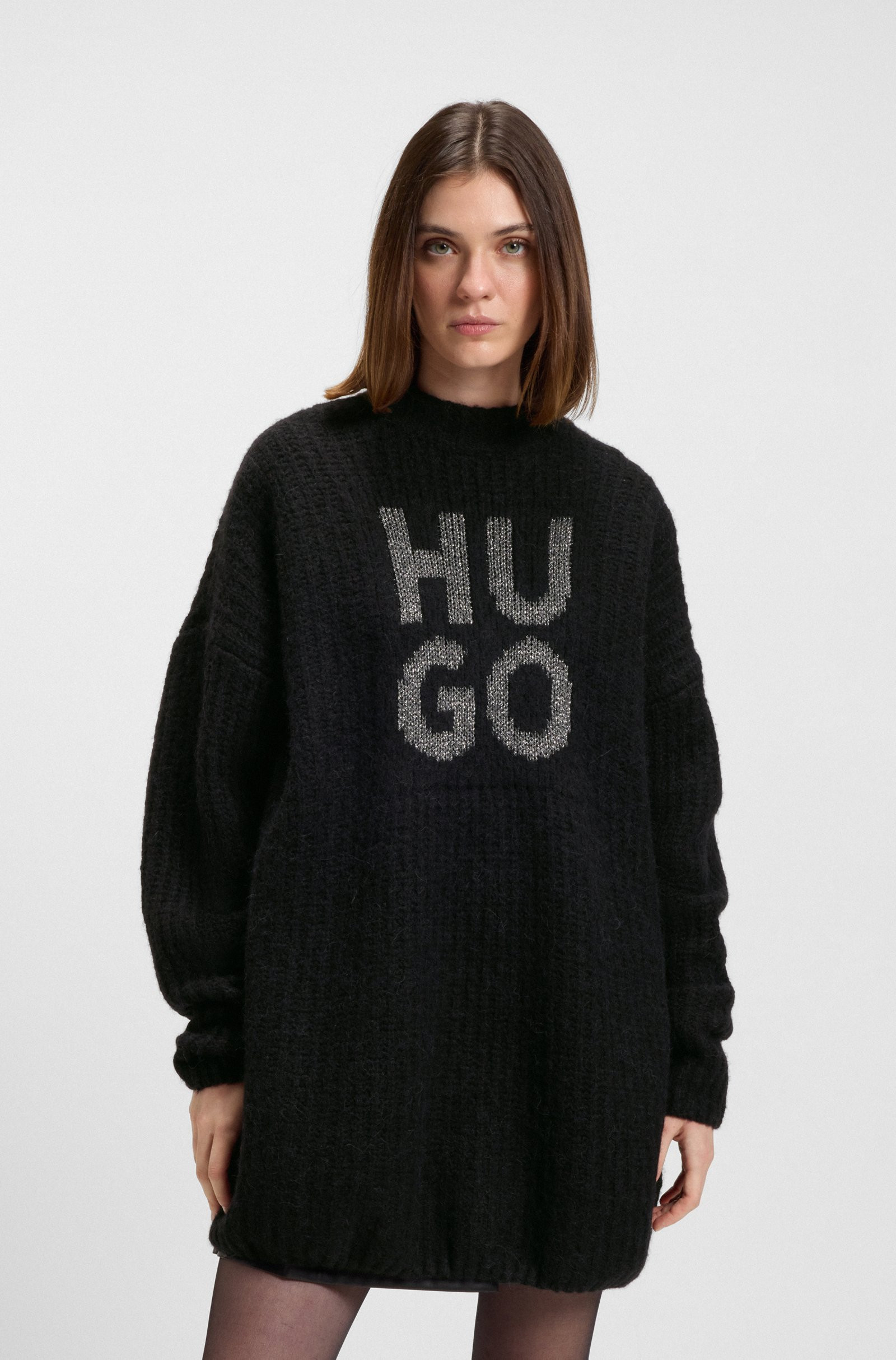 HUGO Sparkling stacked-logo sweater with wool and alpaca