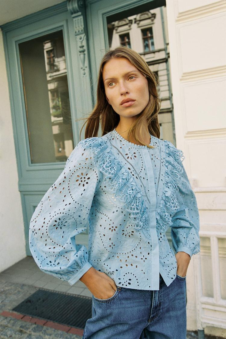 Zara  SHIRT WITH CUTWORK EMBROIDERY