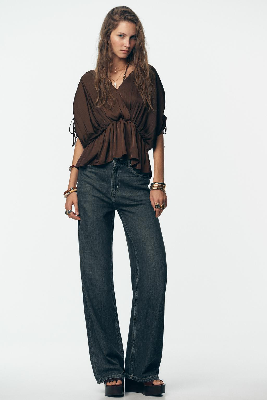 Zara GATHERED SATIN BLOUSE