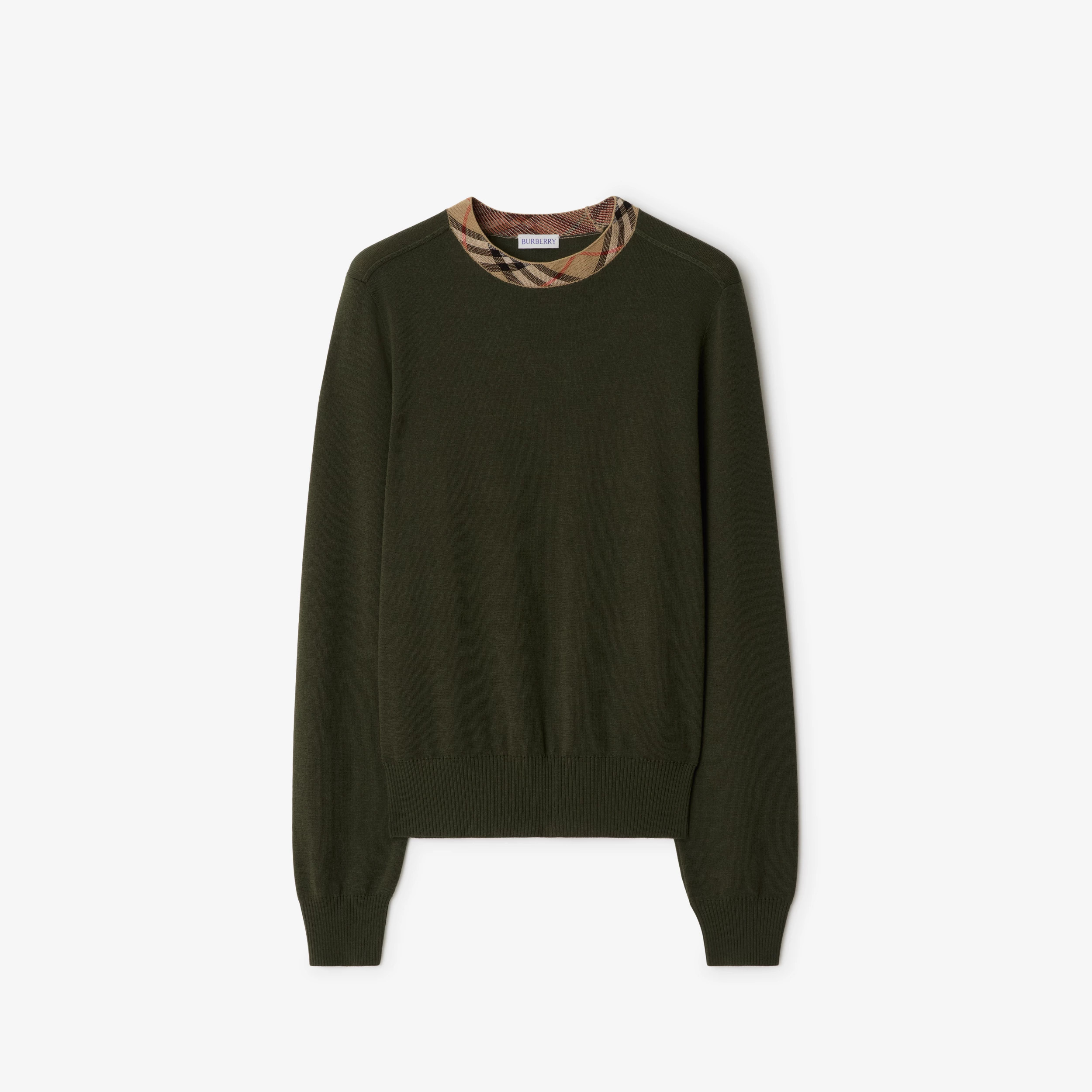 BURBERRY Check Trim Wool Sweater