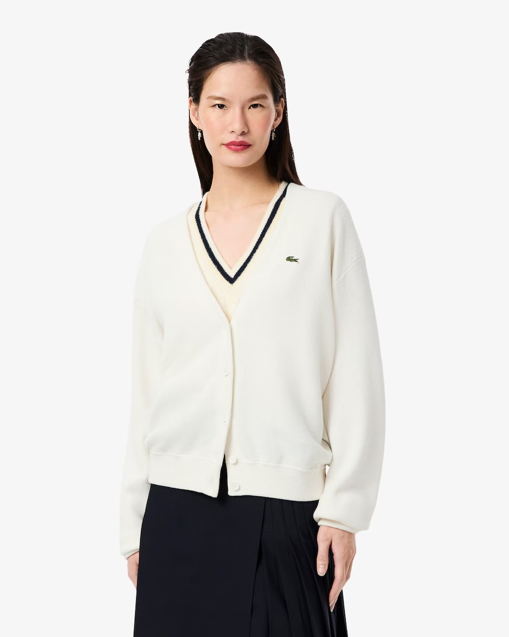 LACOSTE Cotton cardigan with moss knit and V-neck