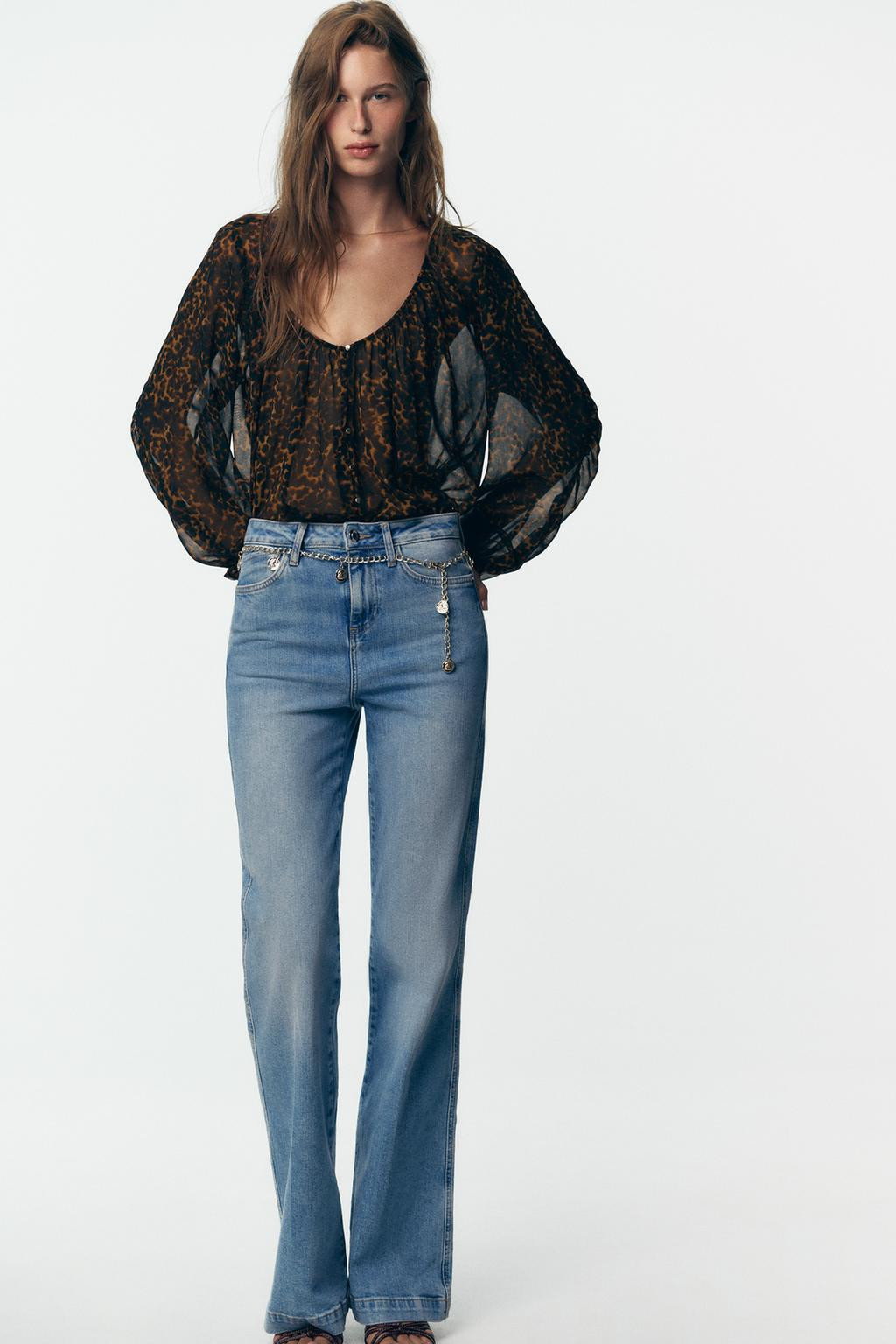 Zara ANIMAL PRINT SEMI-SHEER BLOUSE