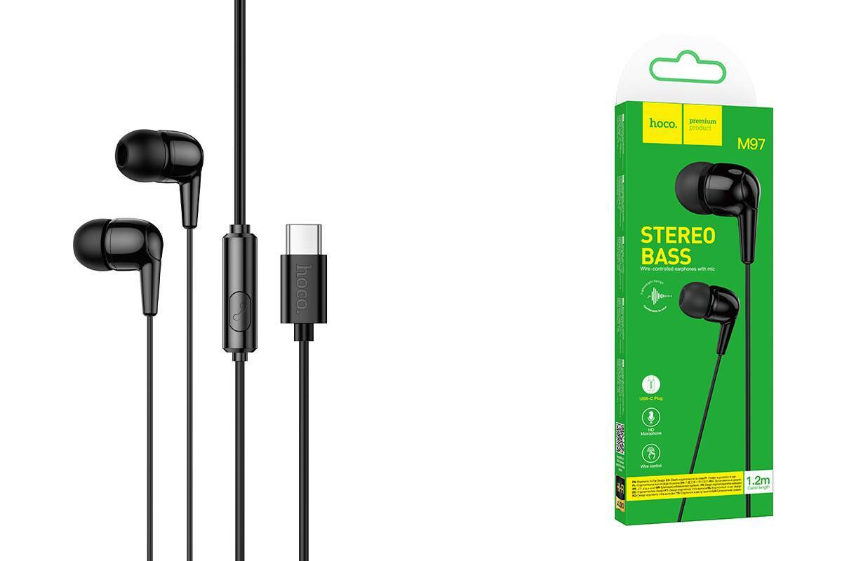 Hoco M97 Type‑C Earphones, 1.2 meters, Black