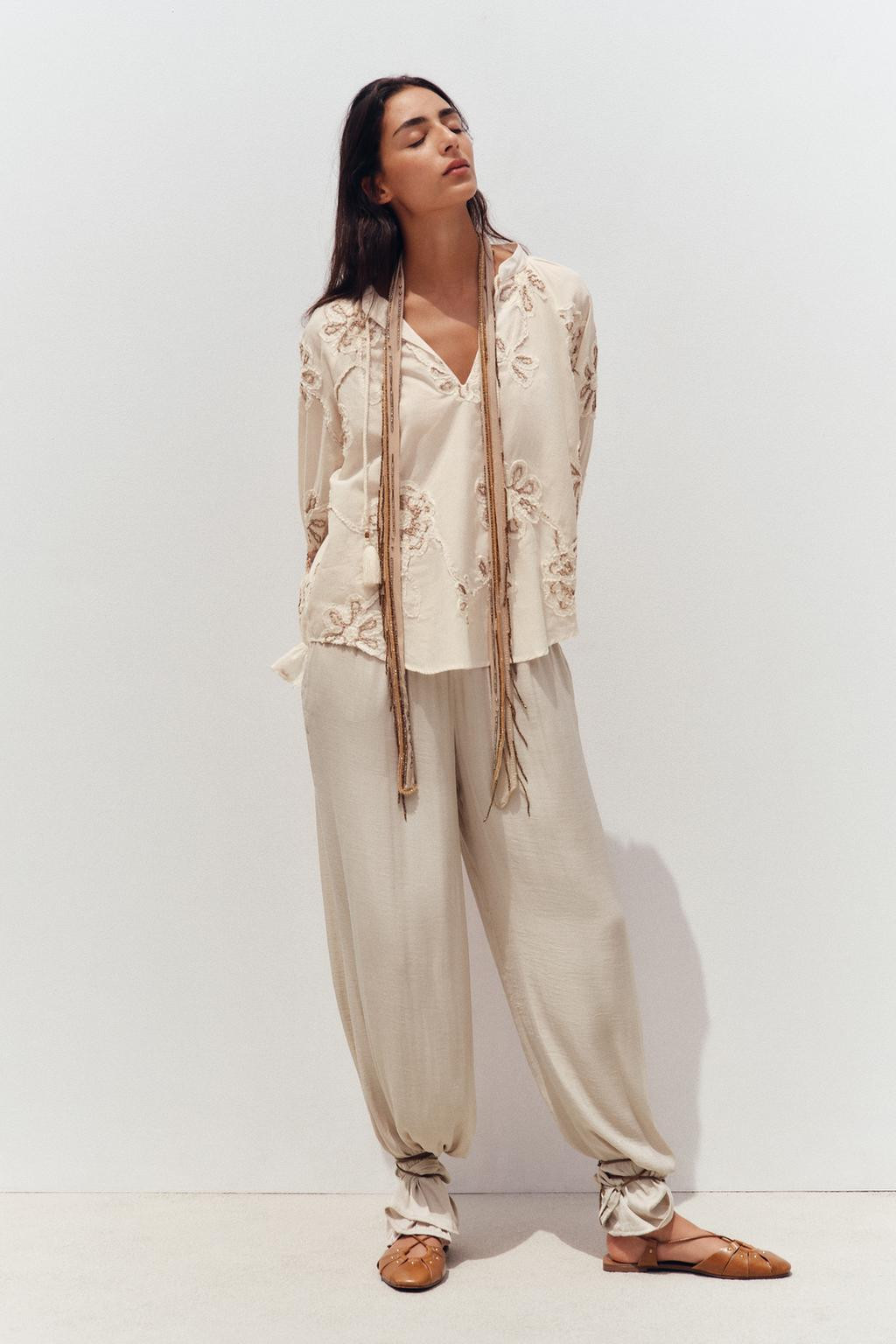 Zara EMBROIDERED TEXTURED BLOUSE