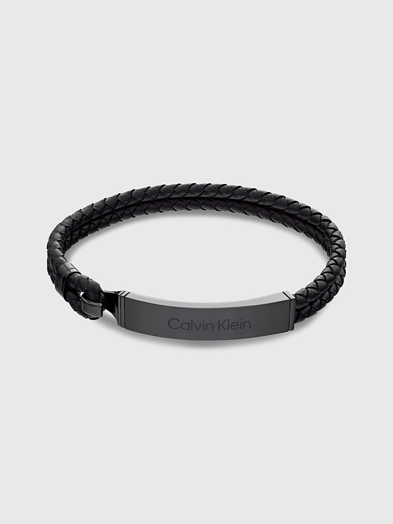 Calvin Klein Leather bracelet with metal logo plaque