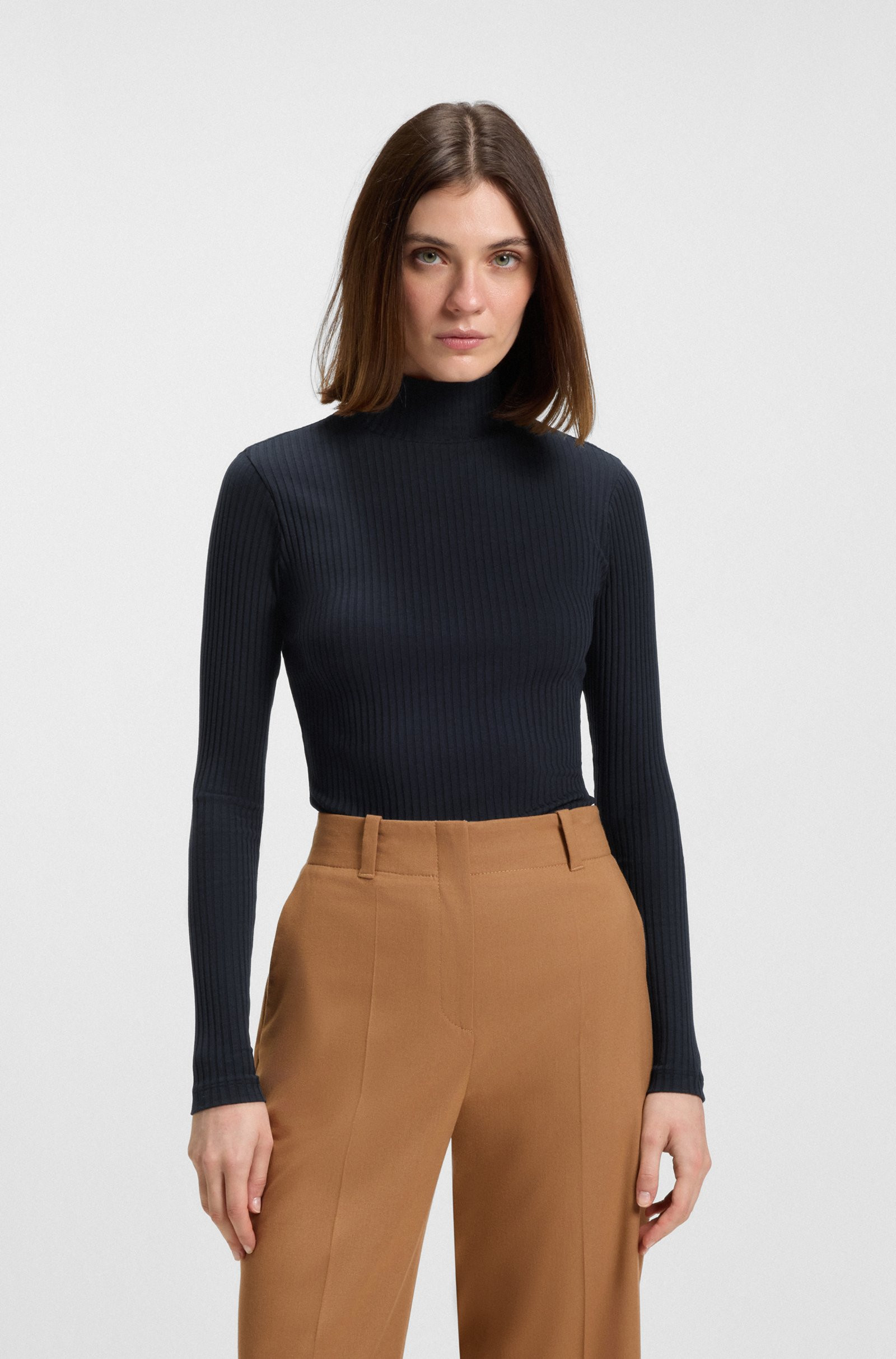 HUGO Stretch-cotton slim-fit T-shirt with logo print