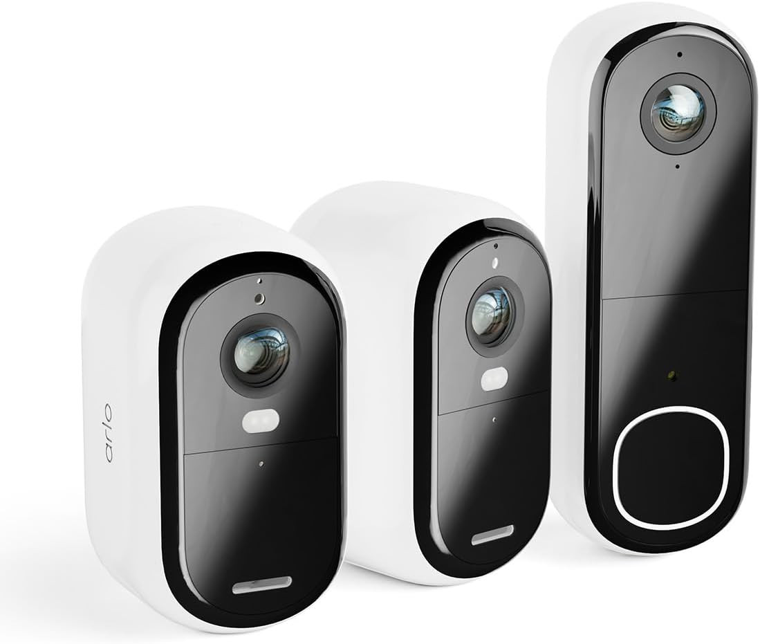 Arlo Security Starter Pack (Surveillance Camera x2 + Video Doorbell), Wireless, Full HD, Night Vision, Light, Motion Sensor, Siren, 2-Way Audio, Smart Home Integration Secure Test Period