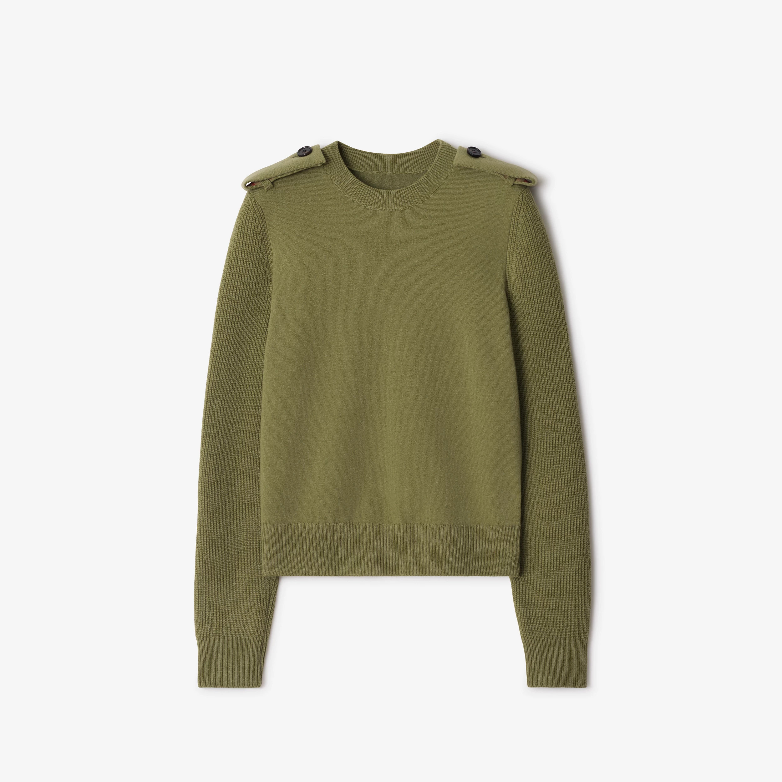 BURBERRY Check Epaulette Wool Cashmere Blend Sweater