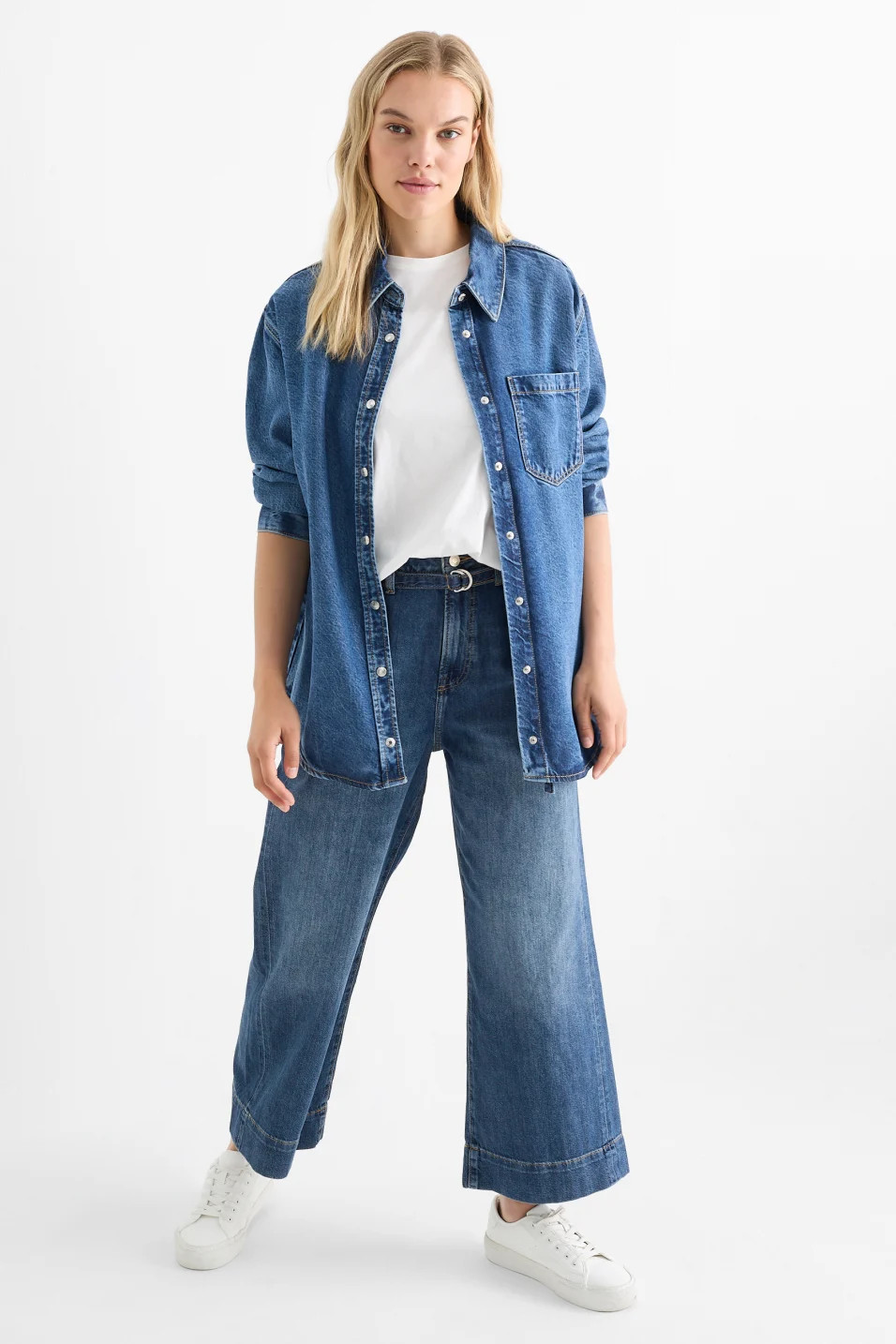 C&A  2232700 Crop Wide Leg Jeans with Belt - Mid