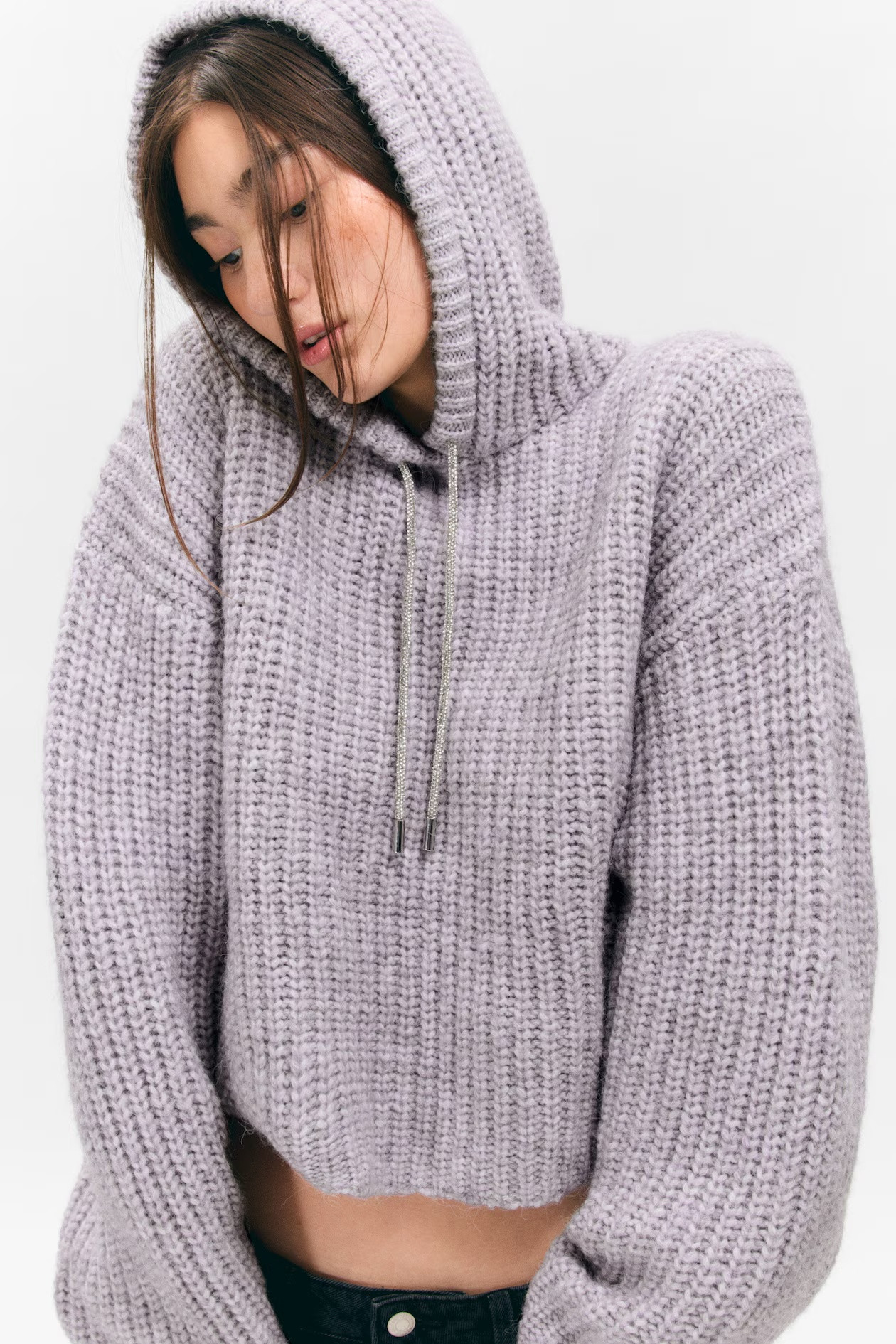 H&M Knitted hoodie with drawstring