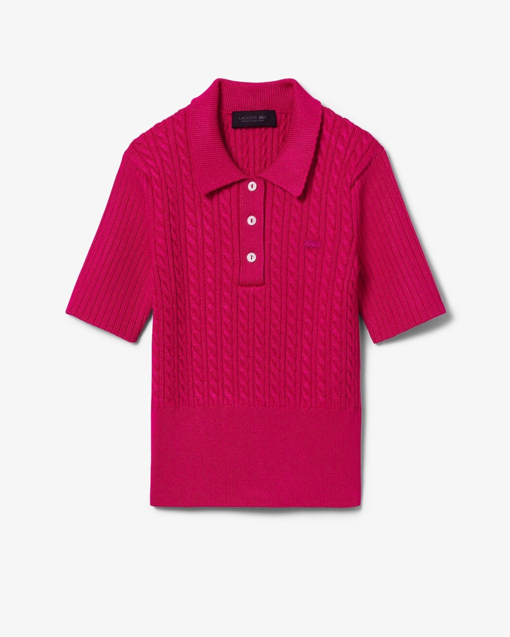 LACOSTE Runway sweater with polo collar and cable knit pattern