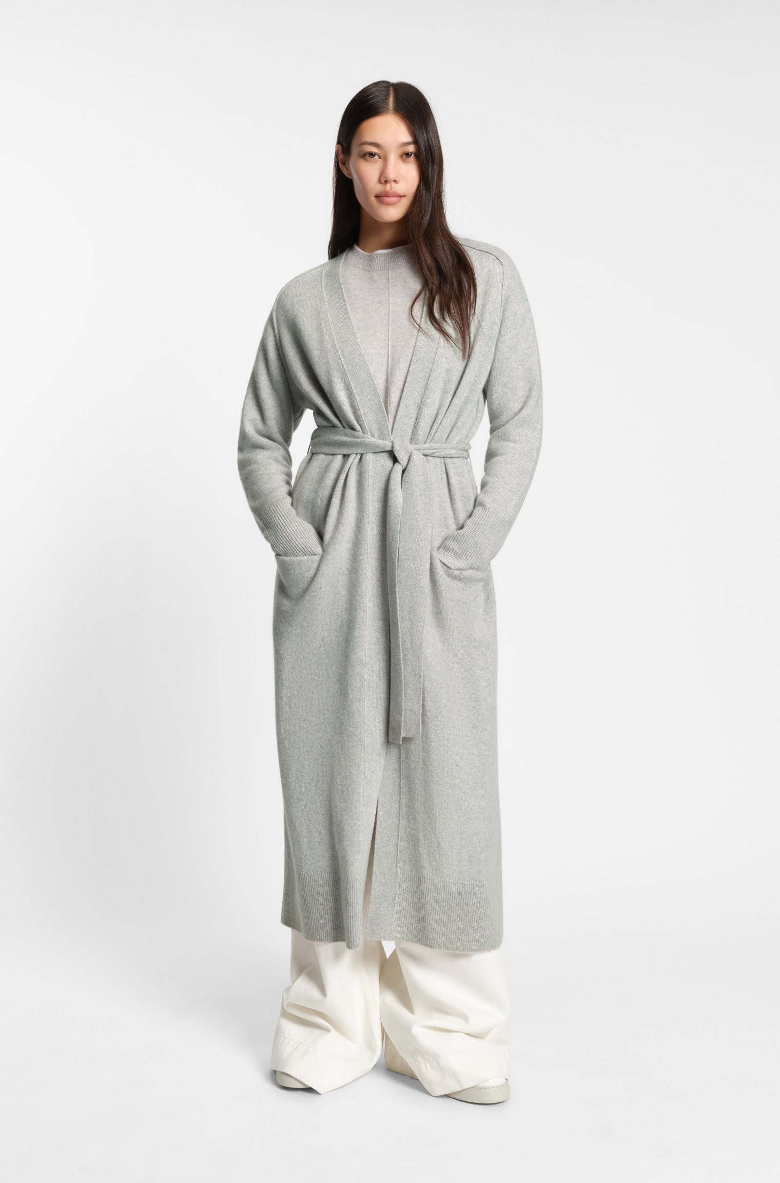 BOSS Longline belted cardigan in melange cashmere