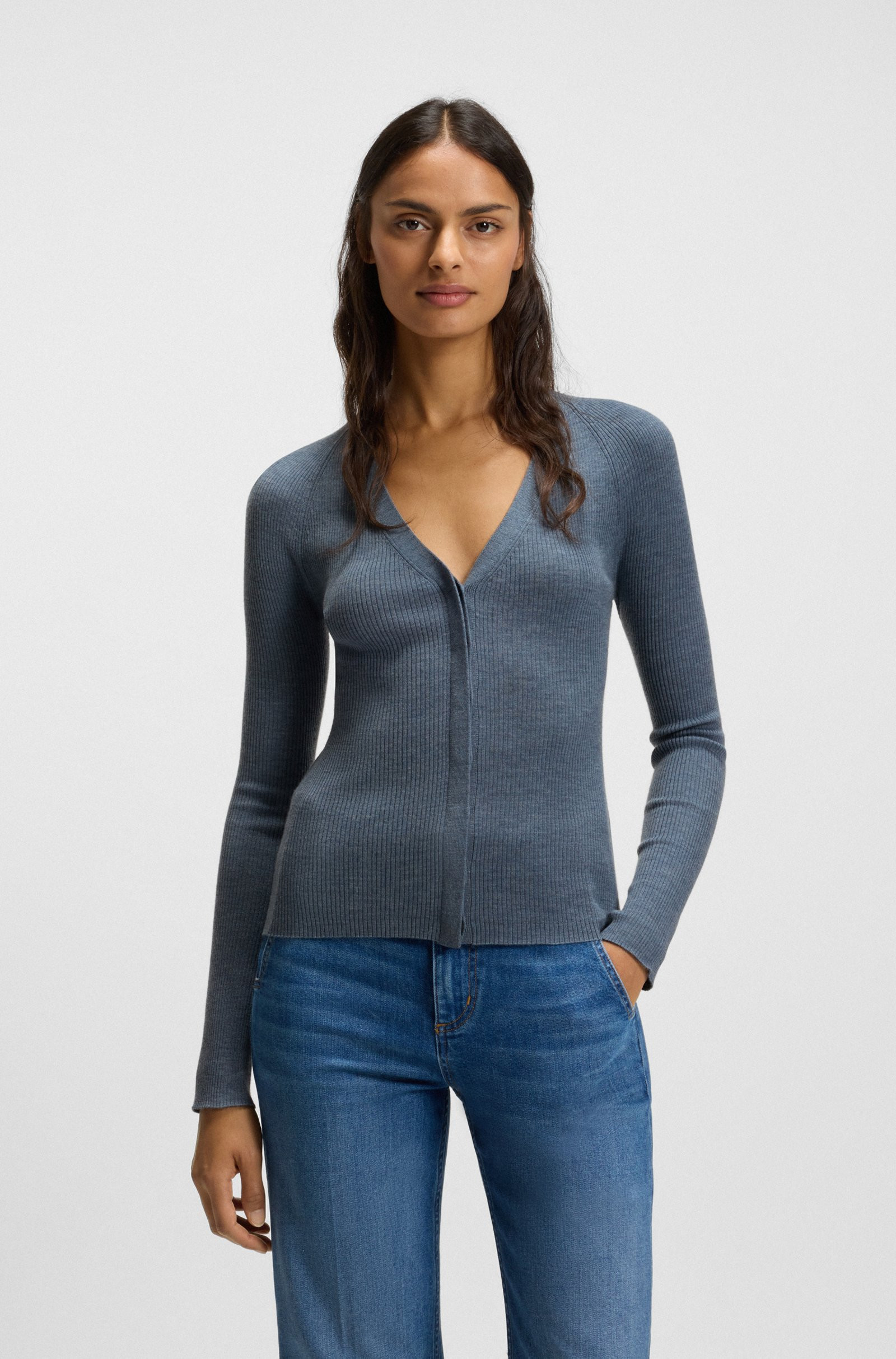 BOSS Concealed-closure cardigan in super-fine merino wool
