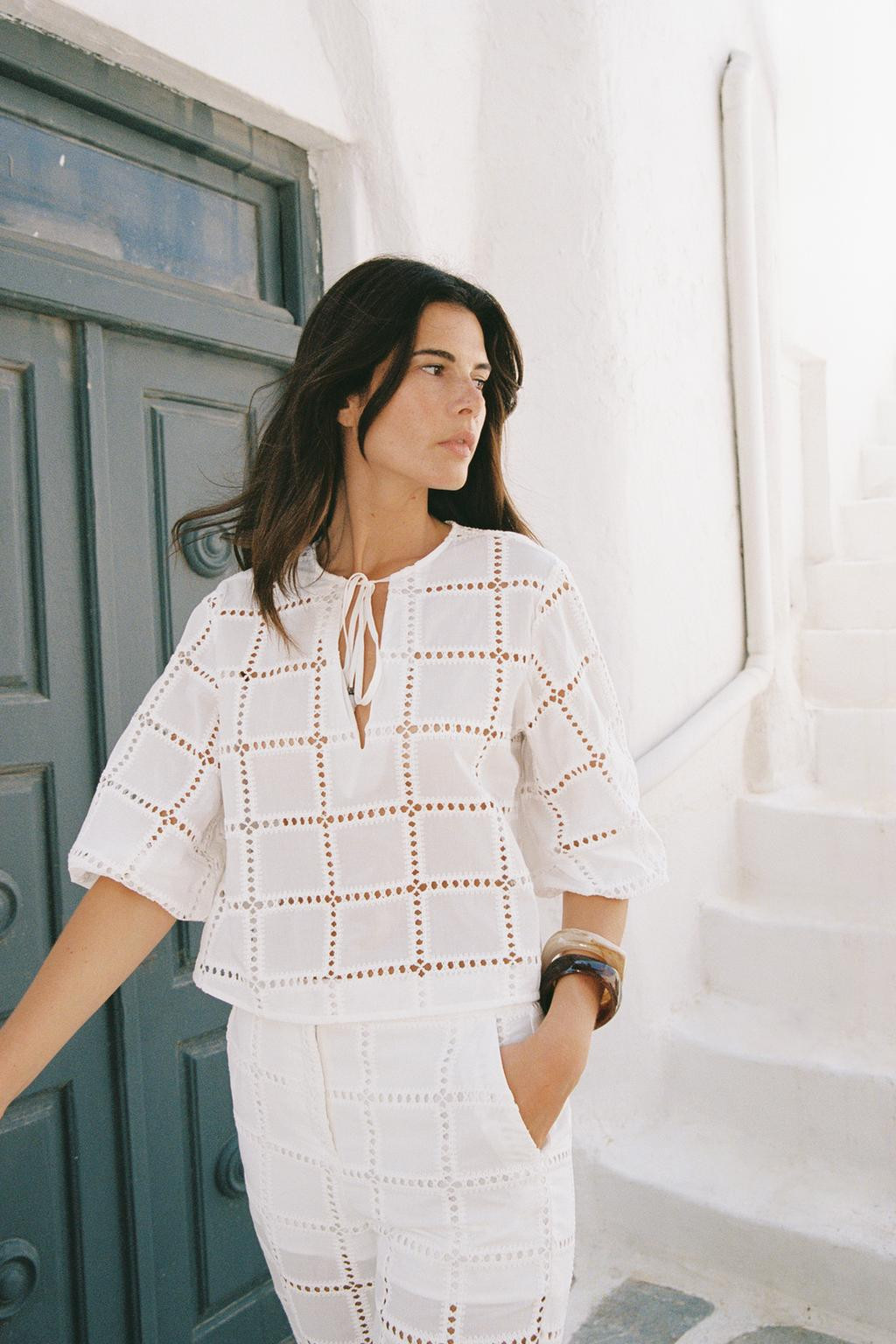 Zara SHORT BLOUSE WITH CUTWORK EMBROIDERY