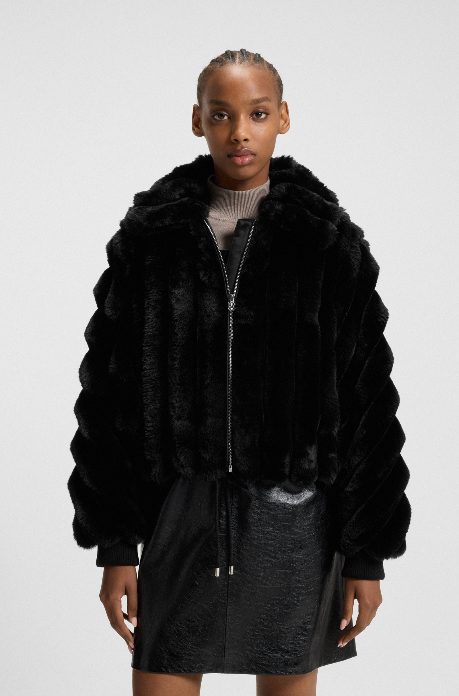 HUGO Faux-fur jacket with adjustable hem