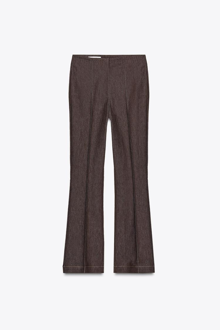 Zara CONTRAST STITCH SEAM DETAIL FLARE TROUSERS