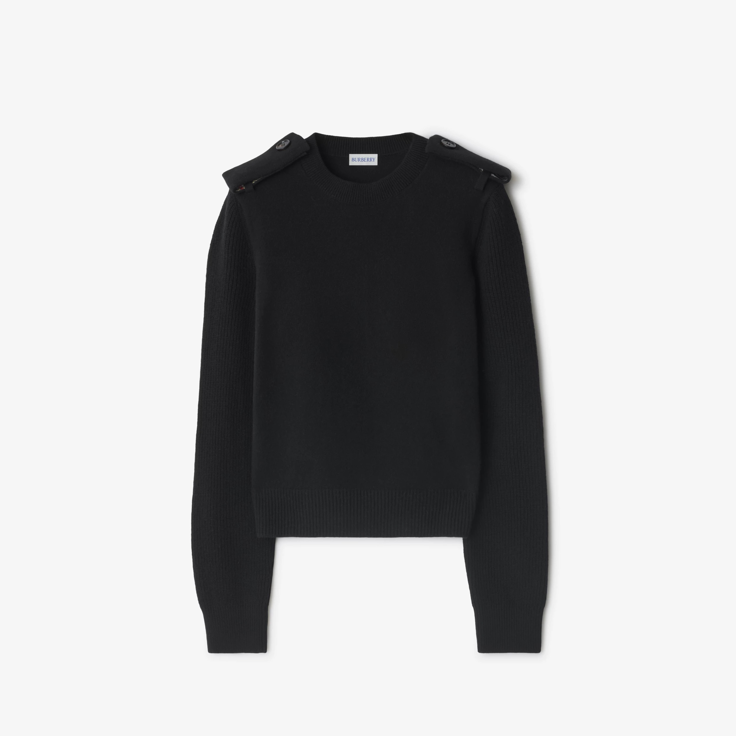 BURBERRY Check Epaulette Wool Cashmere Blend Sweater