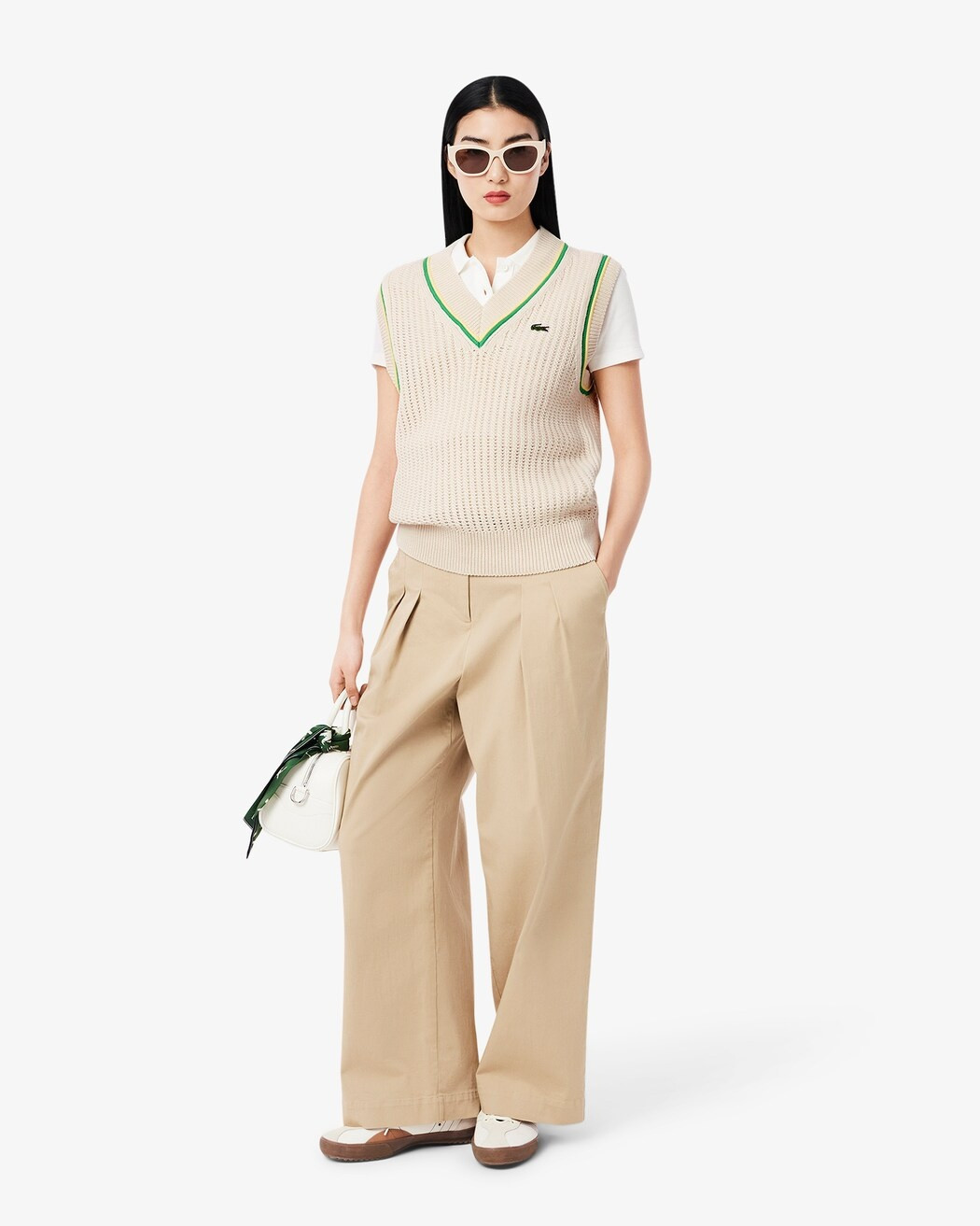 LACOSTE Sleeveless sweater with crochet look