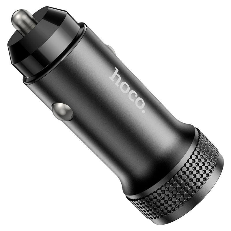 Hoco Z49B car charger with Type-C and USB ports, 38 W power, PD20W support, for smartphones.