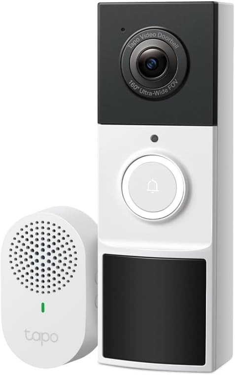 Tapo TP-Link D210 Video Doorbell Battery (Video Doorbell), Doorbell with Camera, 2K 3MP, Colour Night Vision, Two-Way Audio, 6400 mAh Non-Removable Battery, AI Detection, with Chime