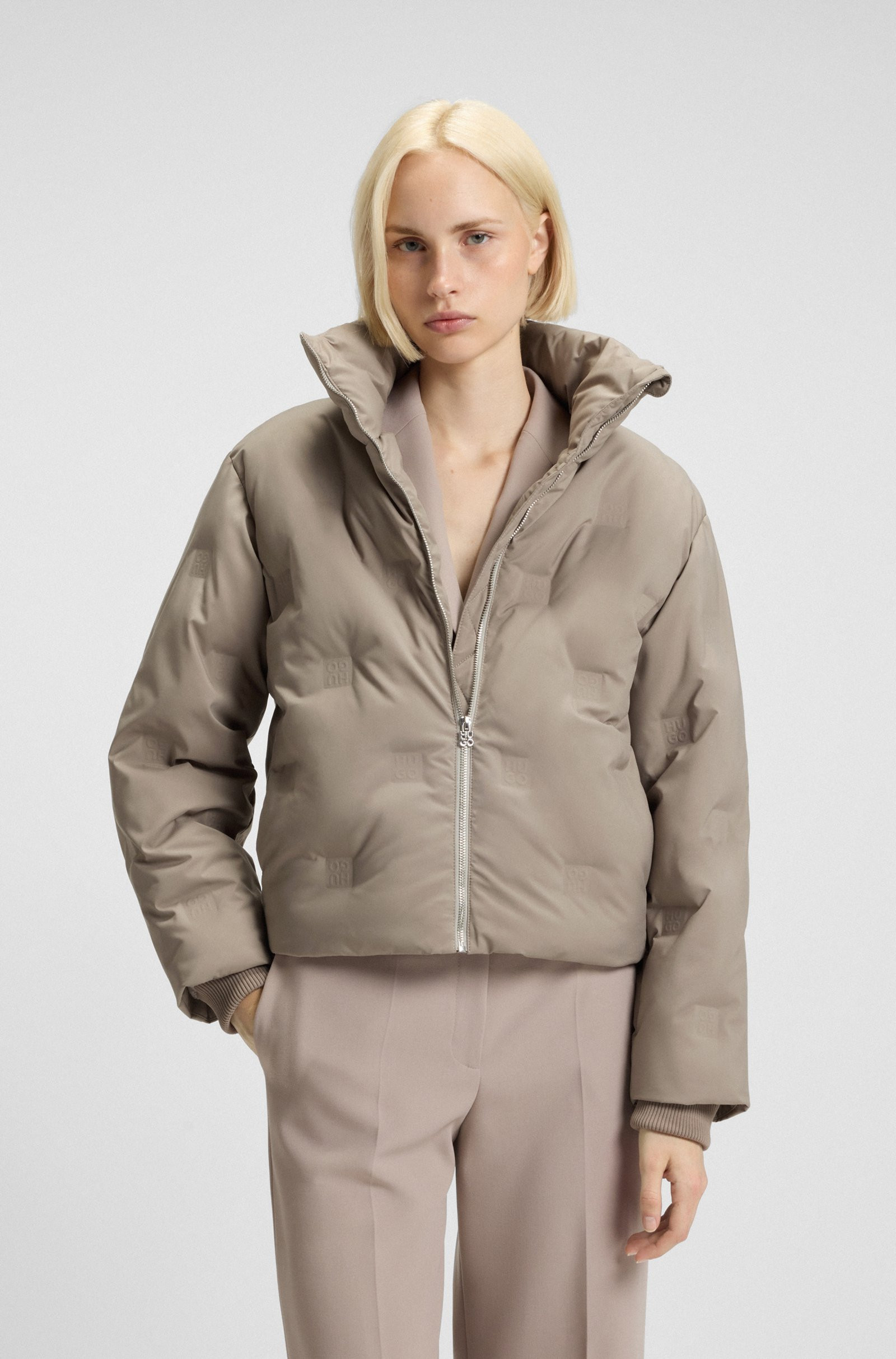 HUGO Water-repellent puffer jacket with stacked-logo embossing